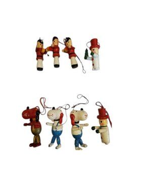 Vintage Hand Painted Erzgebirge-style Wooden Christmas Ornaments 8 Piece Lot